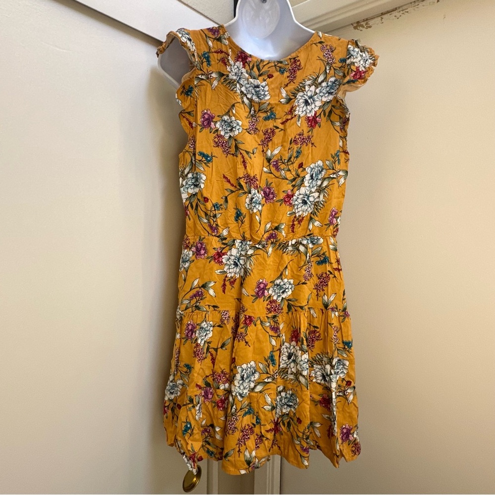 Mustard Floral Tiered Yellow Button down Dress - Picture 3 of 4